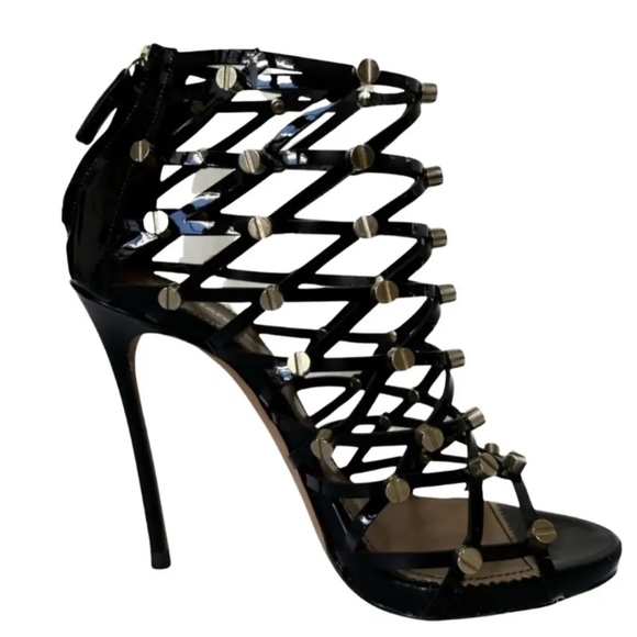 DSQUARED2 "Xenia" screw studded cage strappy heel sandals size 38